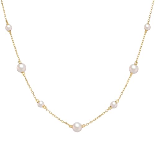 Collier court plaqué or femme KnSam avec perles fantaisie argent