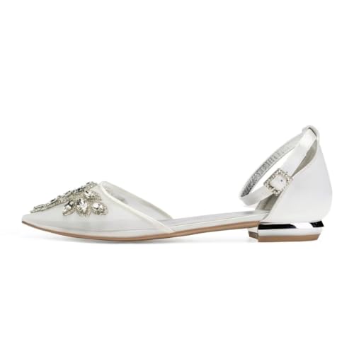 Mesh Rhinestones Wedding Flats for Bride Pointed Toe Formal Party Dress Shoes Flat3