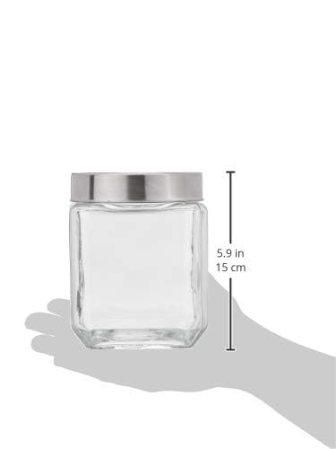 Image of CROCO JAR Square Glass Storage Containers 1350ml | Transparent Airtight Kitchen Jars with Steel Lid | Cubical Glass Jars for Pantry, Snacks, Dry Fruits, Masala, Pickle & Coffee Beans | Pack of 2