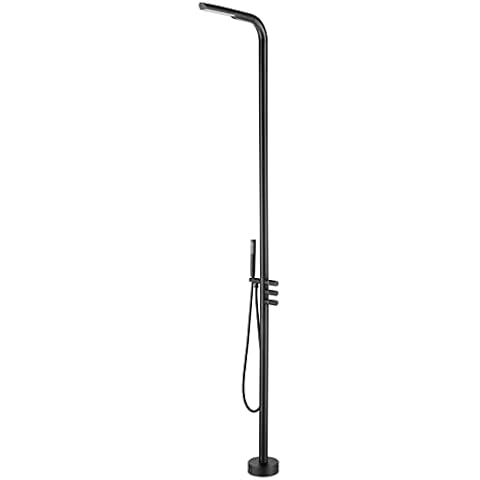 RBROHANT Outdoor Shower Brass Outside Shower Kit for Backyard Garden Pool Beach, Freestanding Outdoor Shower Fixtures with Overhead Shower Head and Handheld, Floor Mounted, Matte Black, RB0091 Cover