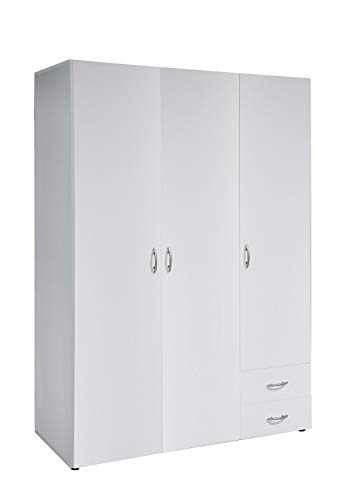 AVANTI TRENDSTORE - Balu 2,3 e 4, Armadio ad Ante a Battente, Disponibile in 2 Diversi Colori e 3 Diverse larghezze (Bianco, 3 Ante)