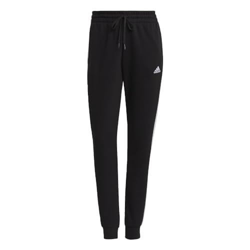 adidas Womens Essentials Warm-up 3-Stripes Slim Tapered Track Pants, Black/White, M