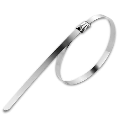 Edelstahl Kabelbinder 100 Stück – 200 x 4,6 mm Metall Kabelbinder extra stark – Rostfrei, hitzebeständig – Für Kabelmanagement, Zaunbau, Hitzeschutzband, Industrie & Außenbereich