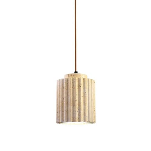 Lustre vintage en bois massif et travertin Wabi-Sabi pour îlot de cuisine