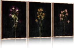 Peinture florale botanique vintage sur toile premium | Triptyque mural 70x100cm encadré