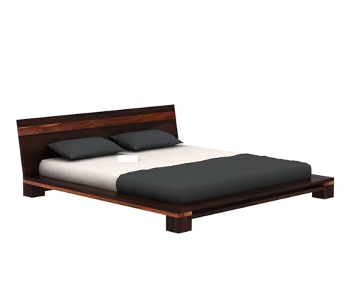 Image of Solid Sheesham Wood King Size Cot Bed Without Storage for Bedroom - Wooden King Size Cot for Bedroom - Solid Wooden Double Bed Palang for Home (Reck Honey)