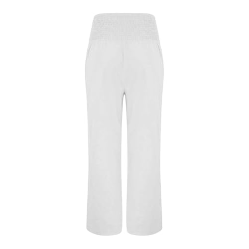 Linen Pants Women High Waist Wide Leg Pants Palazzo Elastic Lounge Pant Summer Casual Flowy Trousers with Pocket4