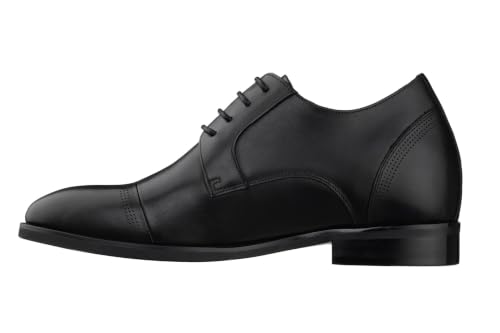 Image of TOTO Men's Invisible Height Increasing Elevator Shoes - Black Premium Leather Lace-up Micro-Perforated Formal Derby Oxfords - 2.8 Inches Taller - K9277- Size 6 D(M) US