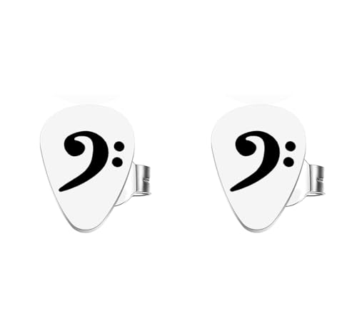 CENWA Tiny Bass Clef Guitar Pick Stud Earrings Music gift Musical Earrings Bass Clef Jewellery Music Note Earrings