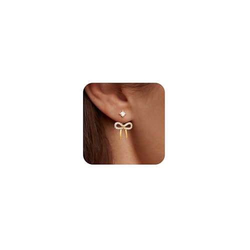 14K Gold Plated Earrings for Women Trendy Bow Earrings for Women Pearl Dangle Earrings Drop Hoop Earrings Studs Jewelry Gifts for Women