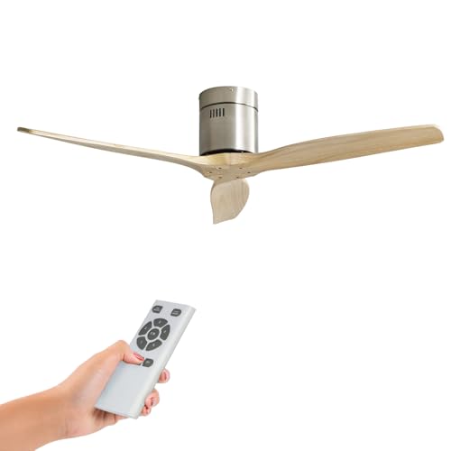 LUMIKING Ventilador de Techo Madera Oscura - Incluye Mando y Temporizador - Funcion Verano/Invierno con 6 Velocidades - 132 cm Silencioso y Moderno (Haya)