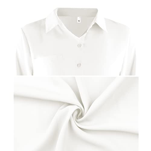 Aisew Womens Casual Button Down Shirts V Neck Chiffon Short Sleeve Collared Office Work Blouses Tops With Pocket (1187White, Small) #TOP5