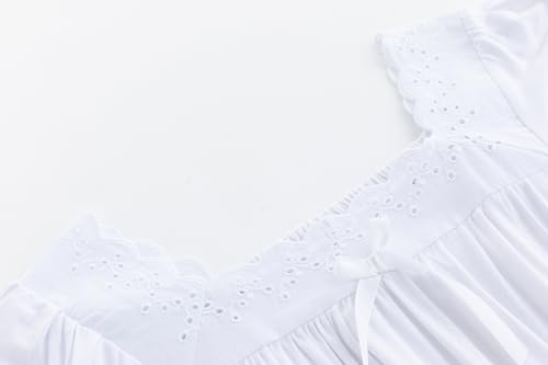 Girls White Nightgown Lace Square Neck Short Sleeve Dress3