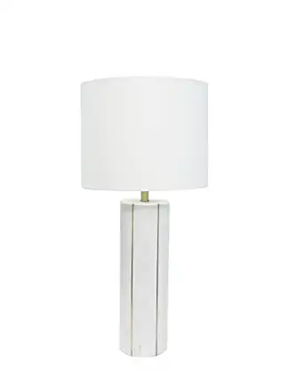 Perficient Corporation Brass & Stone Night Stand Electric Table Lamp with 40W E 27 Bulb, Decorative Lamp, Study Lamp, Antique Table Lamp (White & Brass)