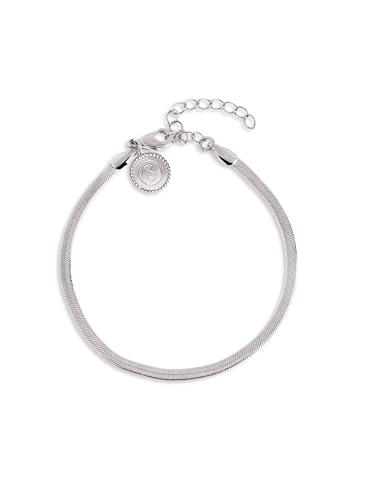 SINGULARU - Tobillera Lisse. Acero con Acabado Brillante y Minimalista. Cadena con Largo de 21 cm + 3,5 cm. Joyas para Mujer