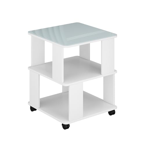 Vicco Table Basse Velito, Blanc, 50x50cm, avec roulettes pour Un Placement Flexible dans l’Espace de Vie
