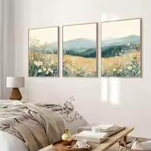 DIHANSM 3-teiliges Set Berg-Gänseblümchen-Wildblumen-Landschaftsposter auf Leinwand zur Heimdekoration (50 x 70 cm x 3/ungerahmt)