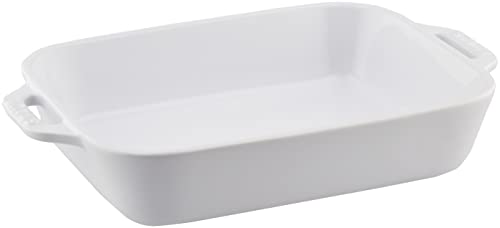 Staub Rectangular Dish, White, 7.9 x 6.3 inches (20 x 16 cm), Ceramic Au Gratin Dish, Oven Safe