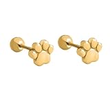 Pendientes de tuerca para cartílago de pata de 18 g para mujer, chapados en oro de 14 quilates, gato, perro, garra de animal, huella de pata, bola de 4 mm, tuerca de rosca, poste de tragus