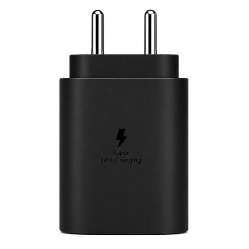 Image of Samsung 45W Super Fast Charger with C to C Cable Compatible with Galaxy S25 /S24 /S23 /S22 /S21 /S20 (Ultra /Plus /Fe), Note 20 /20+ /10(All Series), Z Fold /Flip /S /A /F /M Series | Type C PD 3.0 Adapter, Black