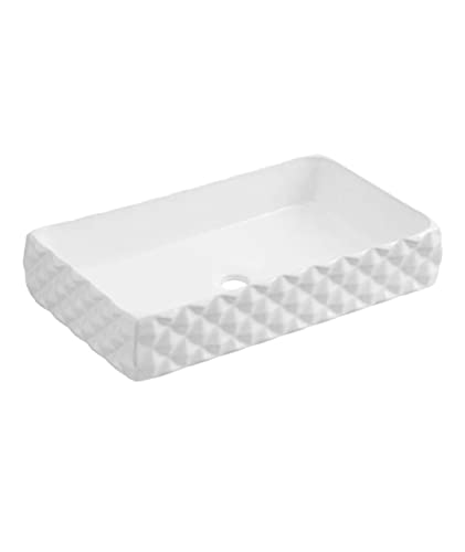Image of Diamond Design Countertop Wash Basin | Tabletop Ceramic Bathroom Sink | Wash Basin Over Counter | Wash Basin For Bathroom (24 x 14 x 5 Inch)