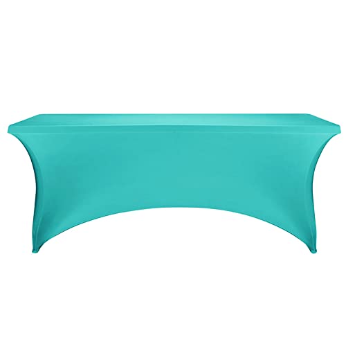 Image of FORLIFE Spandex Table Cover - Fitted 6ft Rectangular Tablecloth, Stretch Patio Table Cover for Wedding, Banquet, Party - Turquoise
