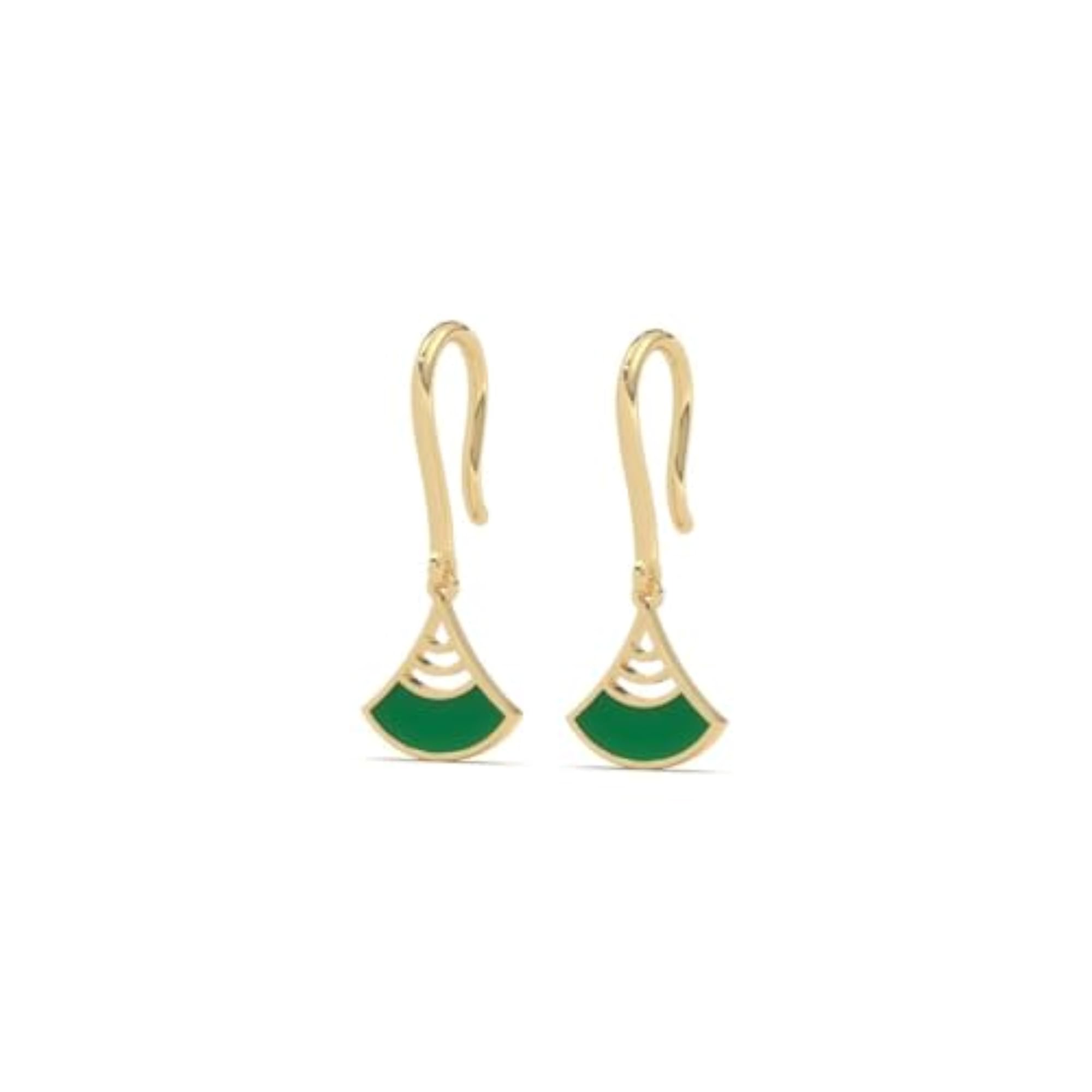 Women's Emerald Fan Earrings, 18KT Gold Vermeil, Certified