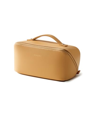 Image of EACHY Travel Makeup Bag, Large Capacity Cosmetic Bag for Women, Waterproof PU Leather, Flat Open Portable Toiletry Bag for Skincare, Brushes & Travel Essentials