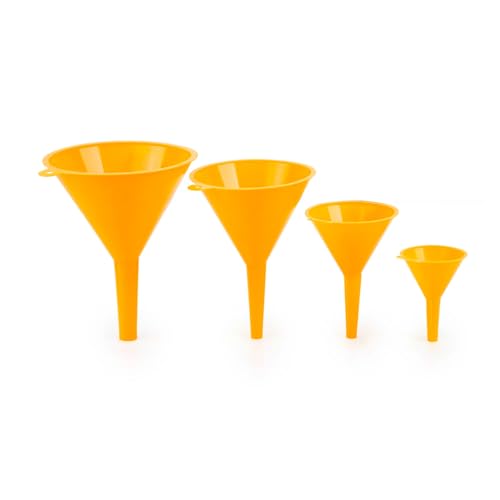 Avilia Juego de 4 embudos con diámetros de 5, 7,5, 10, 12,7 cm – Ideal para rellenar botellas, bidones y latas, de plástico, naranja