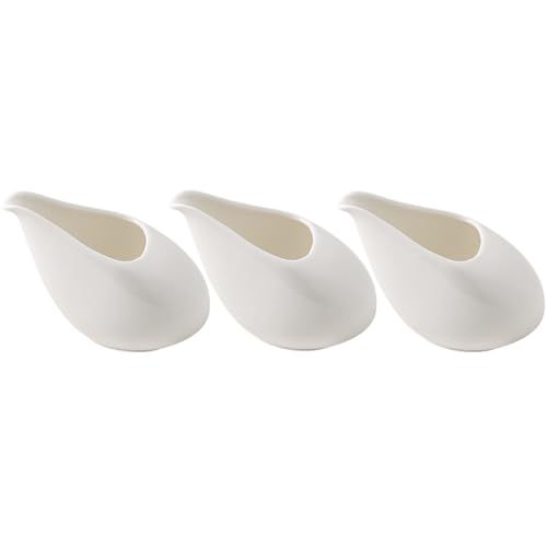 Sizikato 3 Pcs White Porcelain Creamer Pitcher, 3 Oz Sauce Pitcher Without Handle