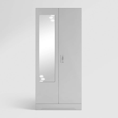 Image of Interio by Godrej Almirah Slimline 2-Door Steel Almirah, Cupboard for Clothes (Royal Ivory), 1-Year Warranty, 4 Shelves, 1 Drawer, 1 Locker, Star Design Mirror