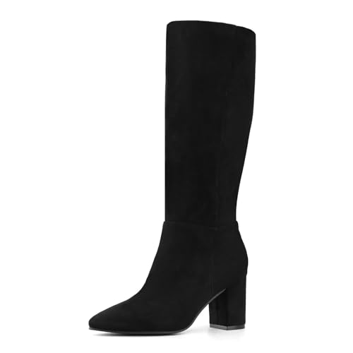 Shoe'N Tale Knee High Boots for Women Chunky Block Heel Fall Winter Pointed Toe Boots(9,Black)