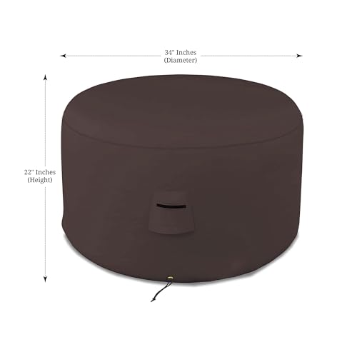 Covers & All Round Ottoman Cover, 12 Oz PVC Waterproof, UV & Weather Resistant Patio Garden Furniture Stool Protector Indoor Outdoor Use with Air Vents & Drawstrings (34