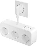 USB Steckdose, Mehrfachsteckdose 3 Steckdosen, Steckdosenleiste mit 3 USB, 6-in-1 Steckdosenadapter AC 250V/16A, Wandplatte Steckdose mit Flexible Kable, Mehrfachstecker für Büro, zu Hause (Weiß)