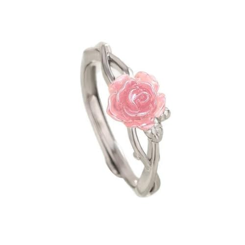 Dainty Rose Flower Leaf Branch Statement Ring for Women Silver Plated Elegant Floral Thorny leaves Adjustable Expandable Open Wrap Finger Rings Comfort Fit Birthday Wedding Holiday Jewelry