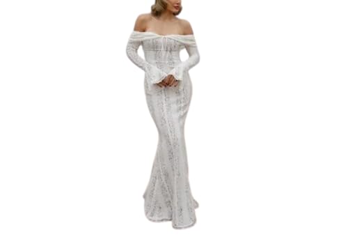 Lace Maxi Dress Off Shoulder Fishtail Dress Bell Sleeve Prom Dress Retro Cocktail Dress Semi Formal Dinner Date Dress