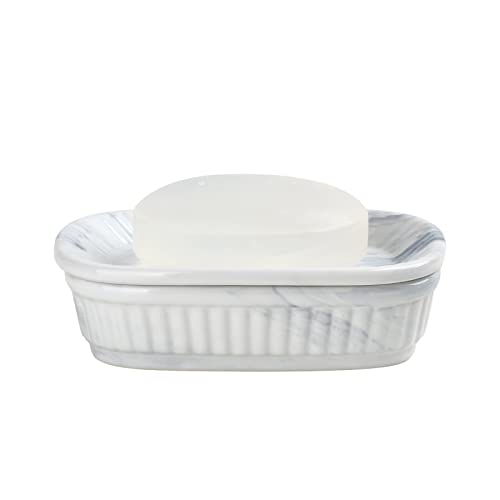 Ceramic Soap Dish, Self-draining Soap Holder, Double Layer Bar Soap Holder Marble Blue, Draining Soap Dishes for Bathroom Shower Kitchen, Easy to Clean, Keep Soap Dry, ANTIS'S HOME