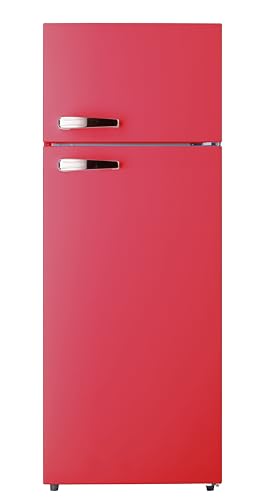 PKM GK210-2 FR Retro Kühl-Gefrierkombination | Feuerrot | 206 L Nutzinhalt | 143 cm | 36 Liter 4 Sterne Gefrierfach | 40 dB | Freistehend | Höhenverstellbare Füße