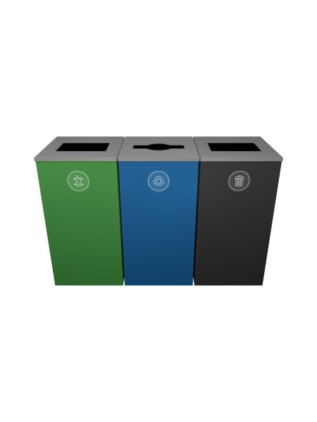 Sturdy Essentials Spectrum Powder Coated Steel Recylcing Bin and Waste Bin Combinations Used for Commercial Spaces, Businesses, Offices, Hotels, Apartments (Organic Waste + Recycling + Waste Cube)