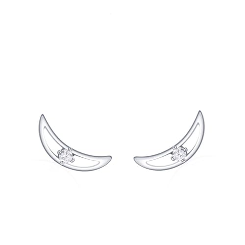 Boucles d'Oreilles Femme Fantaisie Bohème, Boucles d'Oreilles Bohème Argent Lune avec Rond Blanc Oxyde de Zirconium Argent 925