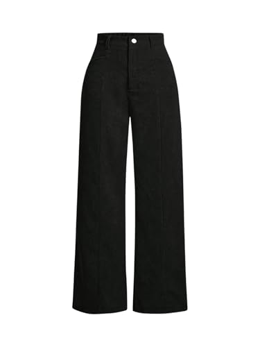 Floerns Women's Corduroy Elastic High Waisted Baggy Pants Straight Leg Work Trousers