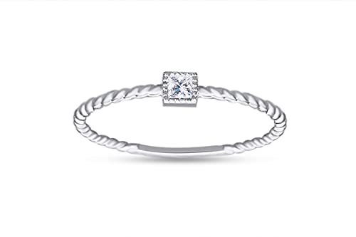 1/20CT Mini Princess-Cut Diamond Twisted Braided Band Stacking Minimalist Engagement Ring in 10k Gold, 0.06 CTTW
