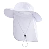 Magracy Unisex Sonnenhut mit breiter Krempe, LSF 50+, mit Nackenklappe, atmungsaktiv, Safari-Hut für Outdoor, Angeln, Wandern, weiß, Einheitsgröße
