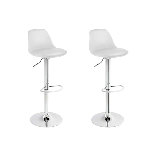 olu Sillas Altas para Barra y Comedor, Sillas Giratorias 360° con Respaldo y Asiento Tipo Vino Piel, Ajustables en Altura para Oficina y Hogar, Blancas y Negras (Blanco)