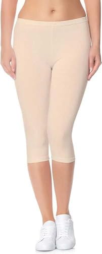 Image of Women's 3 /4 Calf-Length Leggings - Stretchable Cotton Blend, Comfortable Everyday Wear