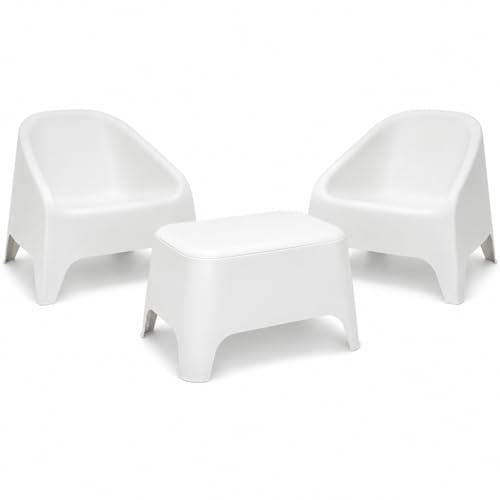 Toomax Kit 2 Poltrone Matera + Tavolino Petra Bianco, set da giardino con 2 poltrone (75,5x78,5x67 cm) e tavolino con vano da 21 litri, in plastica riciclata per interno ed esterno