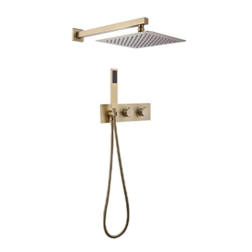 QYMYOZ Juego de Mezclador de Ducha Empotrado, Cabezal de Ducha Cuadrado Tipo Lluvia, válvula de Ducha empotrada (Dorado A)