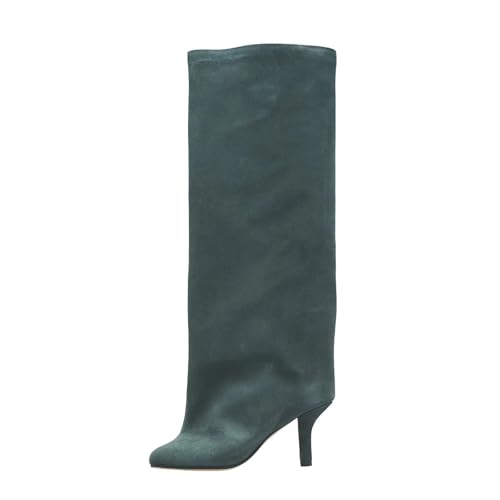 Women's Knee High Boots Nude Suede Wide Calf Stiletto Long Boots Square Toe Slip On High Heel Riding Boots for Women Ladies Fahion Dress Tall Boots4
