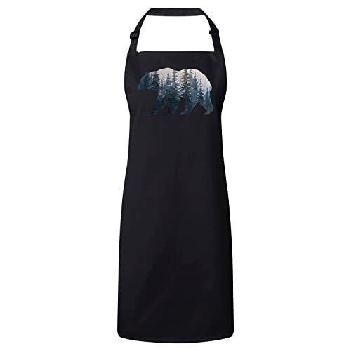 Tablier cuisine noir ours et foret protection vêtements motif peinture nature