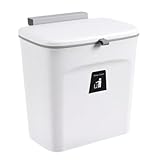 SHINEOFI Hängender Küchen Wandmülleimer mit Deckel Schiebefunktion Kompakt Weiß Abnehmbarer Haken Müllbehälter für Schranktür Küchenabfallbehälter für Wohnzimmer und Schlafzimmer